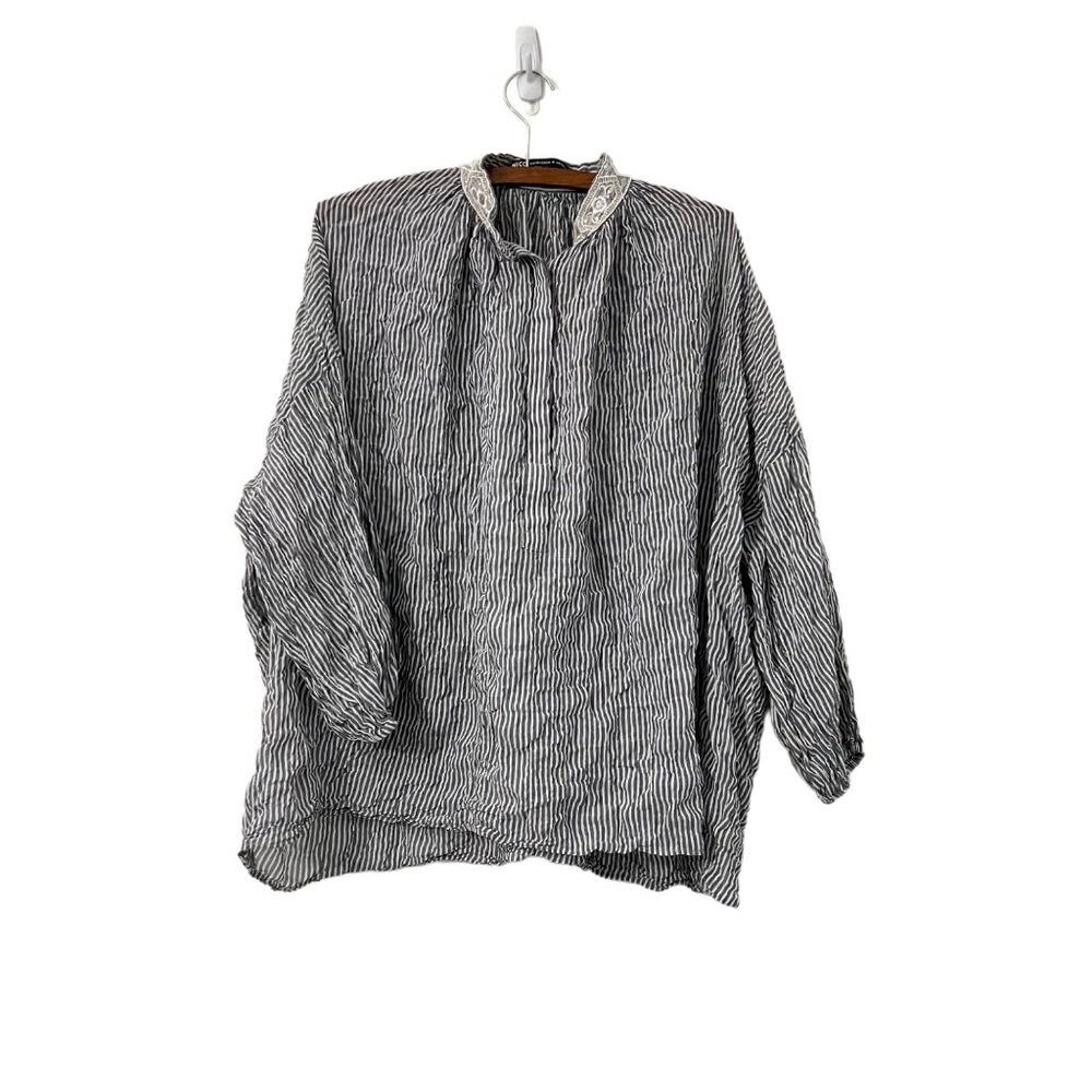 Anthro Nico Nicholson & Nicholson Womens Blue Striped Sequined Collar Blouse L